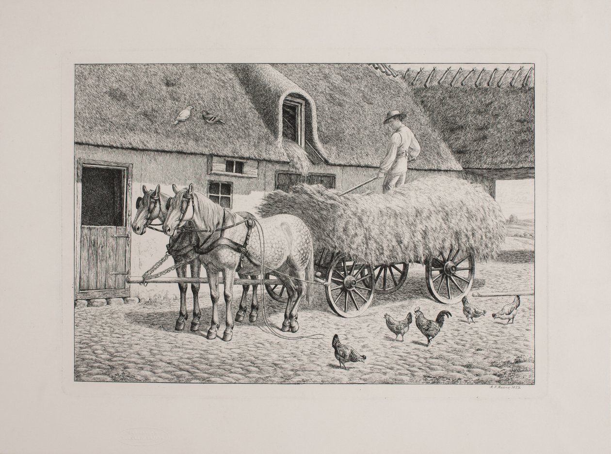 Ein Erntewagen in einem Bauernhof von Andreas Peter Madsen