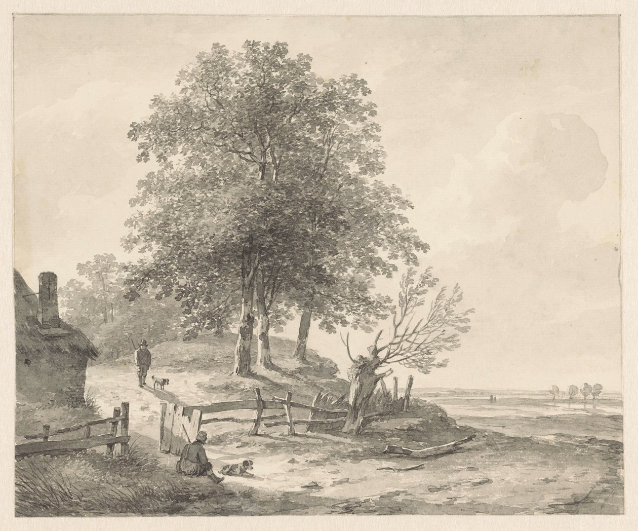 Landschaft mit einem Häuschen auf einem Hügel von Andreas Schelfhout