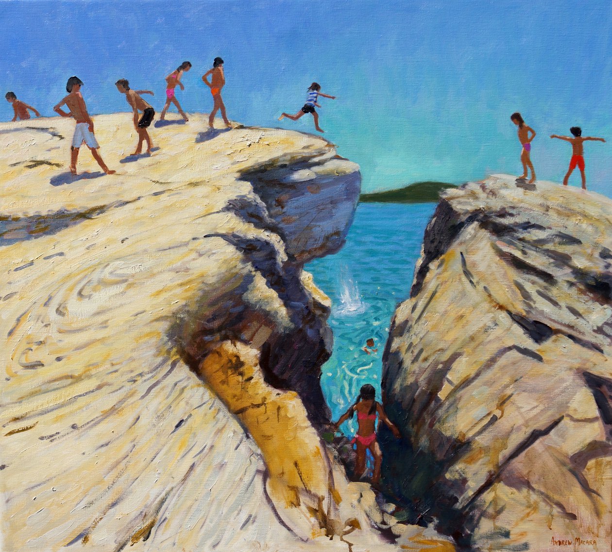 Sprung von den Felsen, Skiathos, 2015 von Andrew Macara