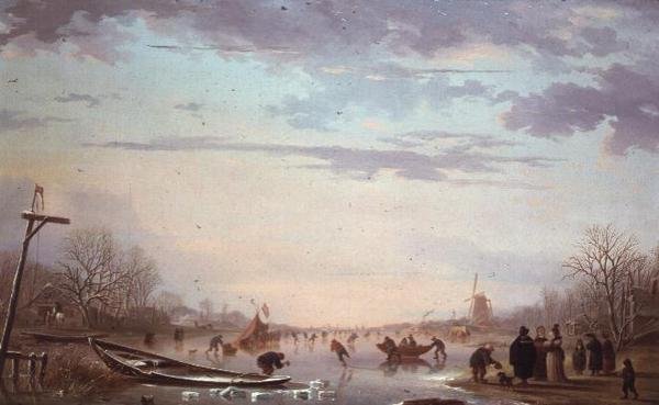 Winterszene mit Schlittschuhläufern von Andries Vermeulen