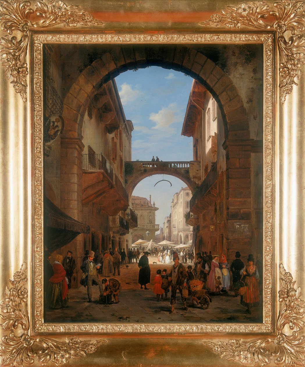Ansicht einer Stadtstraße von Angelo Inganni