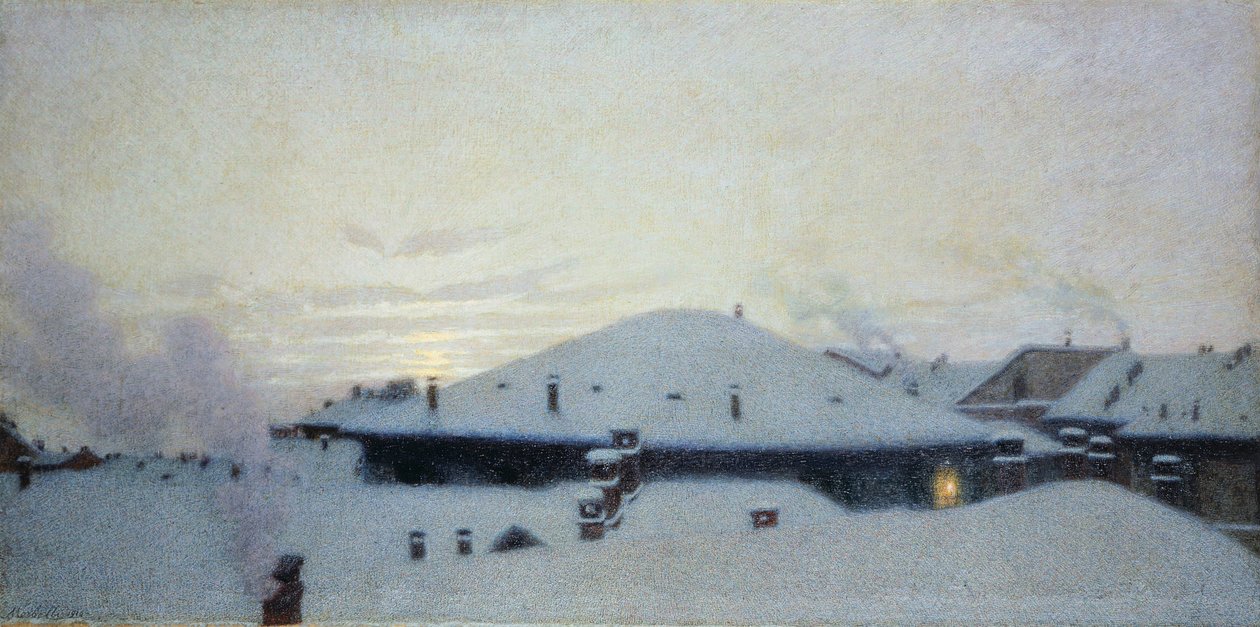 Dächer im Schnee von Angelo Morbelli