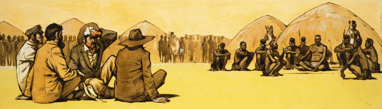 Pioniere verhandeln mit Stammeshäuptlingen in Afrika von Angus McBride