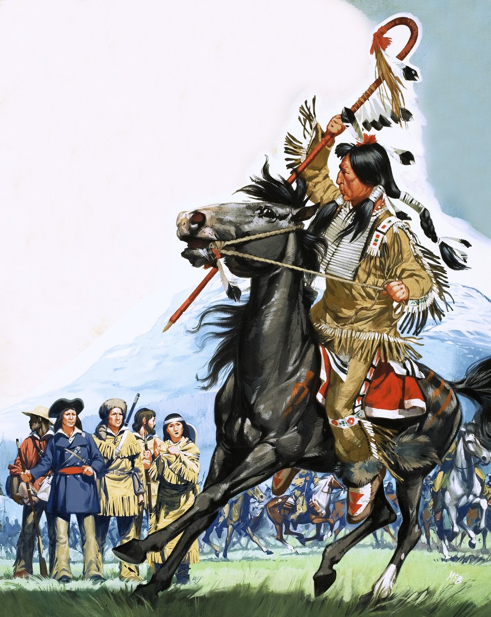 Unidentifizierte Indianer umringen eine kleine Gruppe von Spähern von Angus McBride