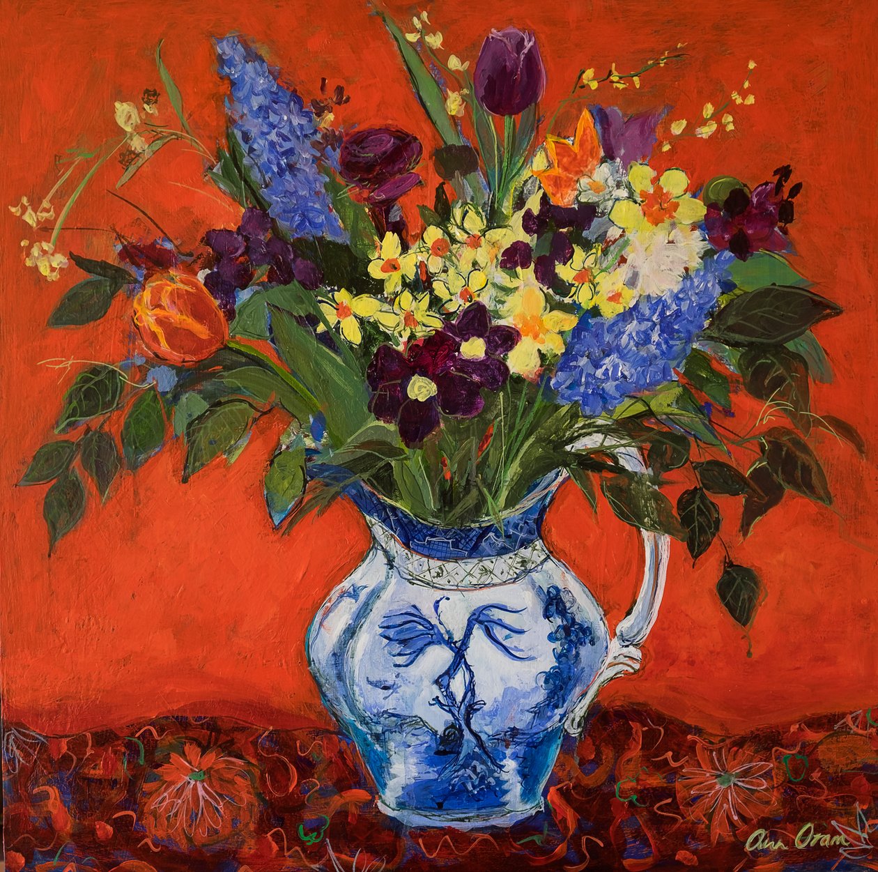 Frühlingsblumen auf Rot, 2017 von Ann Oram