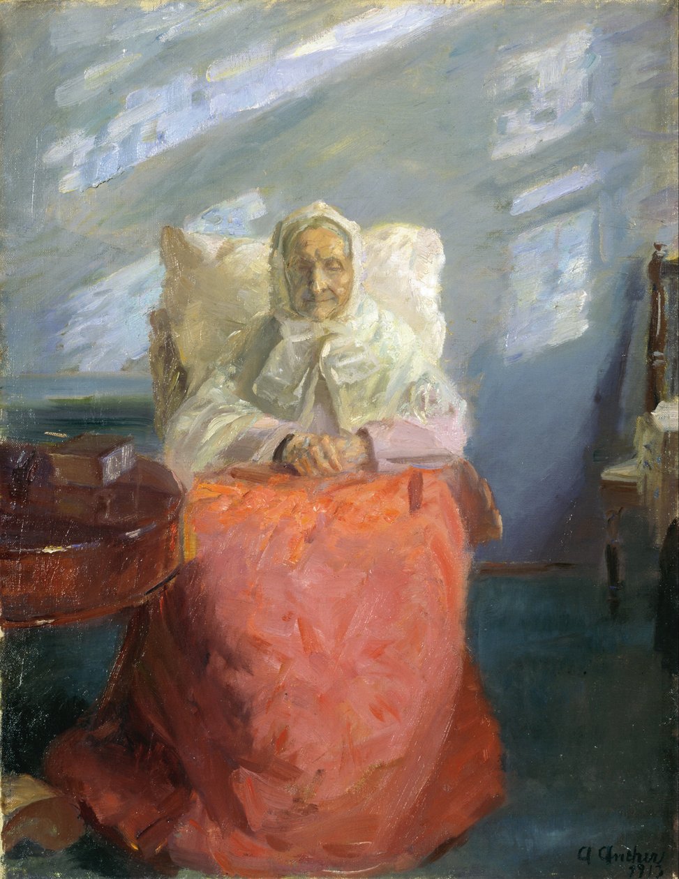 Frau Ane Brøndum im blauen Zimmer von Anna Ancher