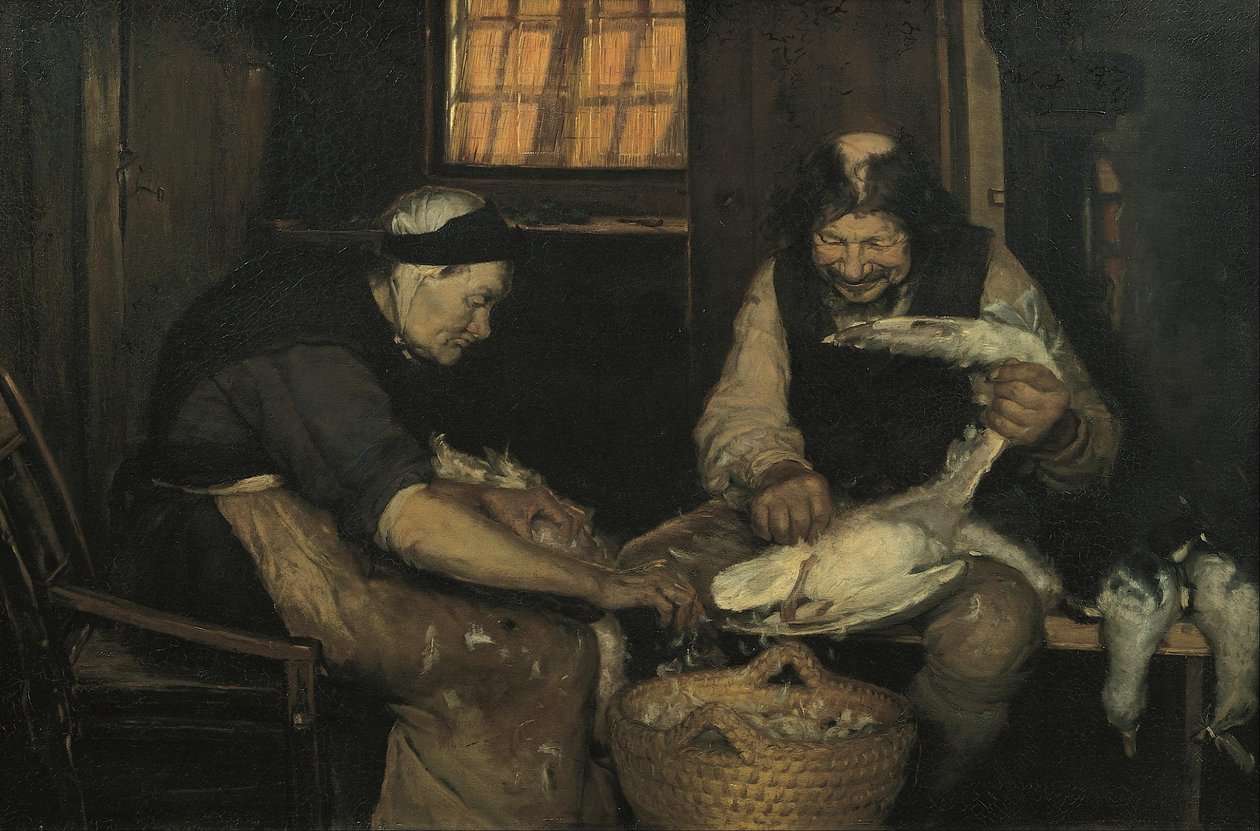 Altes Paar rupft Möwen. Lars Gaihede und alte Lene von Anna Ancher