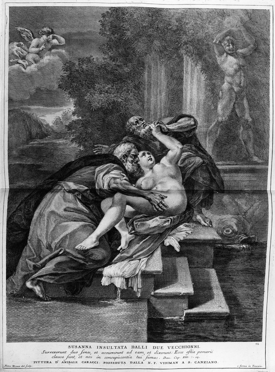 Susanna und die Ältesten, graviert von Pietro Monaco, ca. 1740 von Annibale Carracci