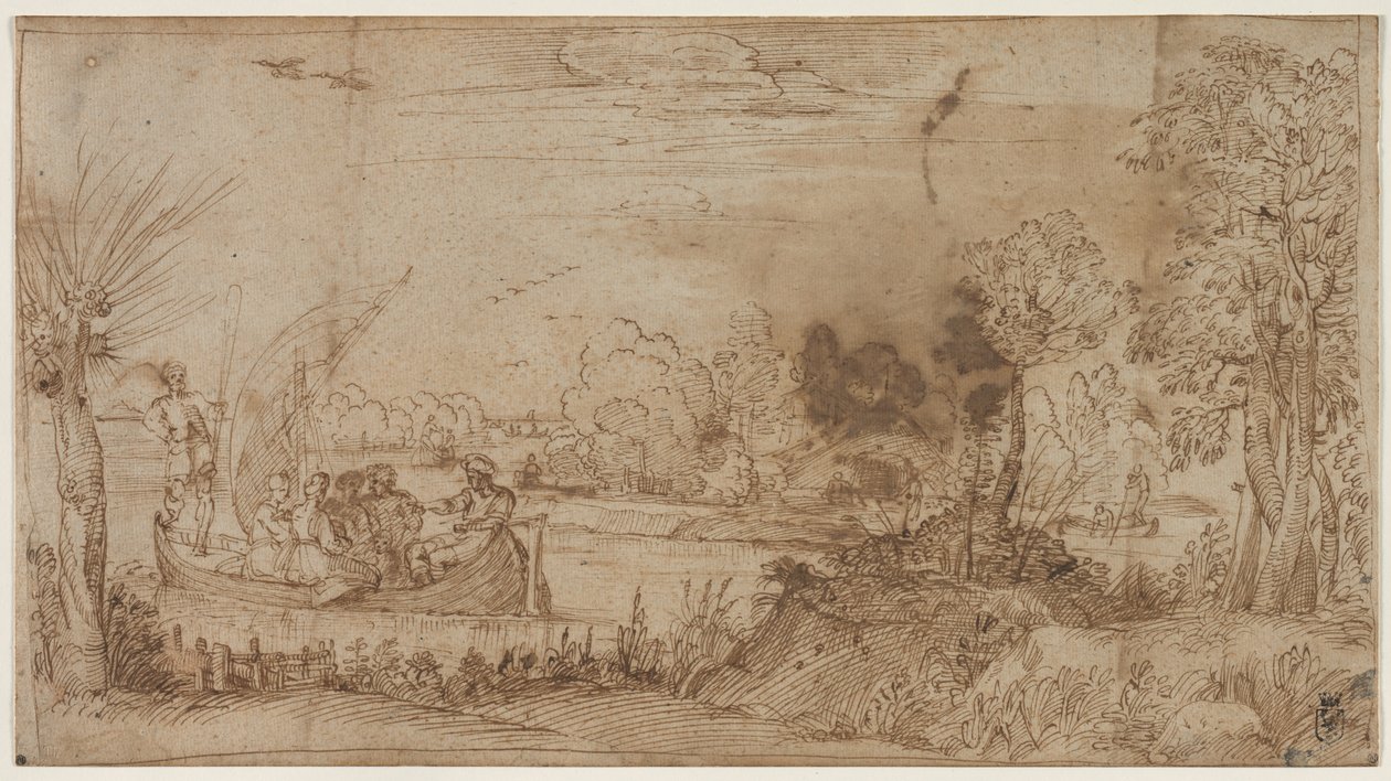 Flusslandschaft mit Booten, ca. 1590 von Annibale Carracci