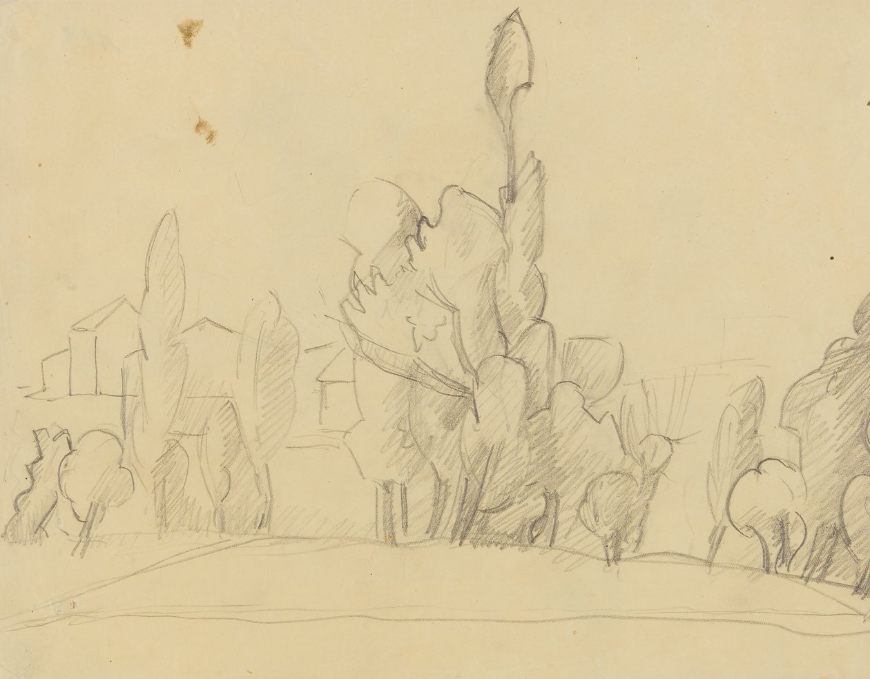 Baumlandschaft mit Häusern von Anny Dollschein