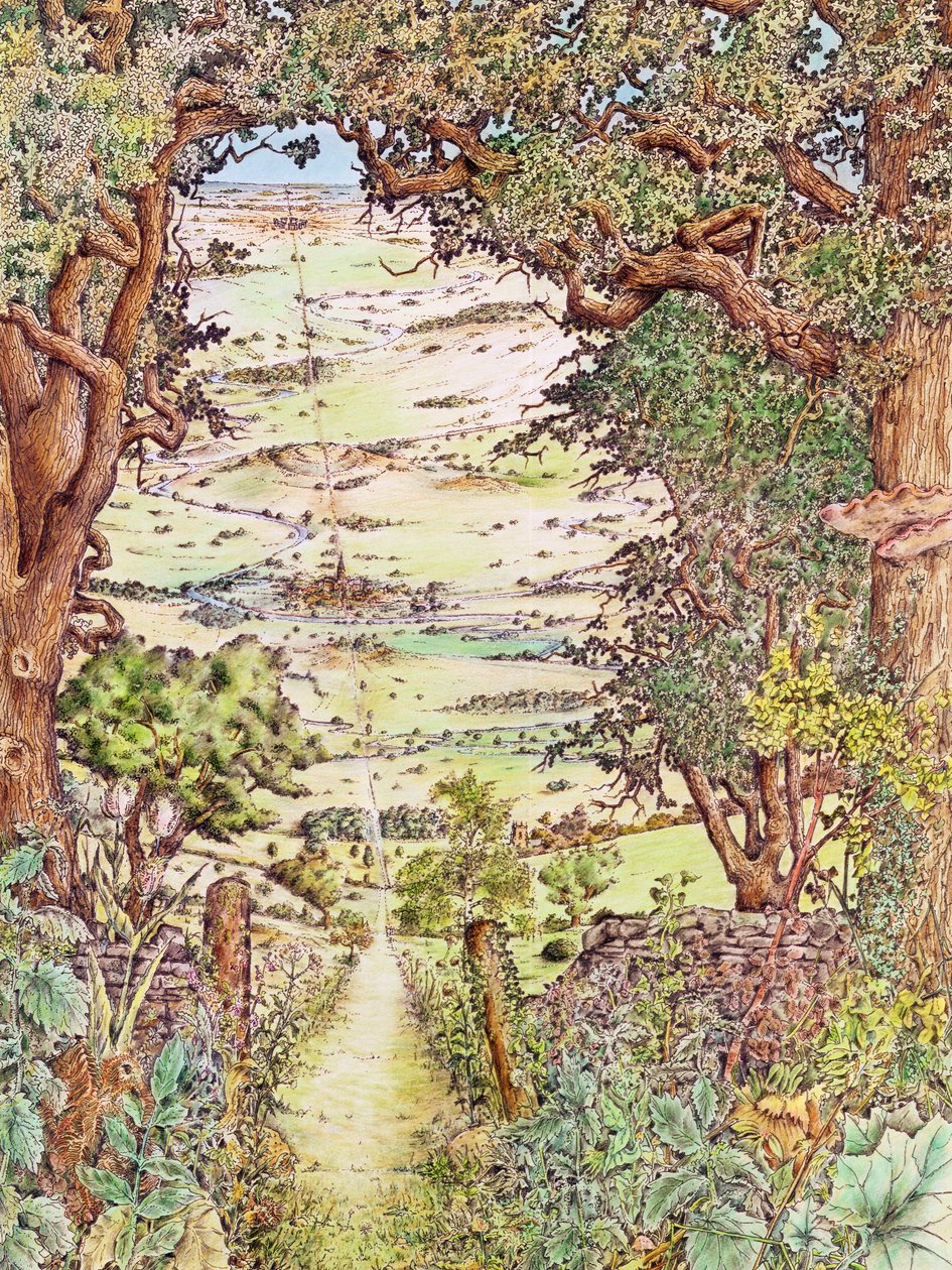 Ley-Linie in der englischen Landschaft (Druck) von Unbekannt Unbekannt