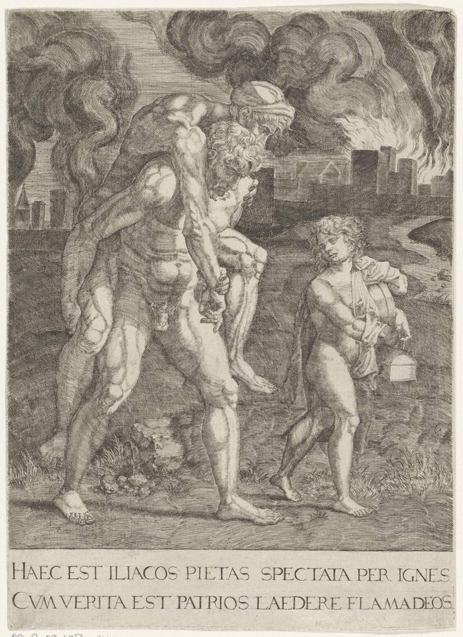 Aeneas flieht mit seiner Familie aus Troja von Anonymous