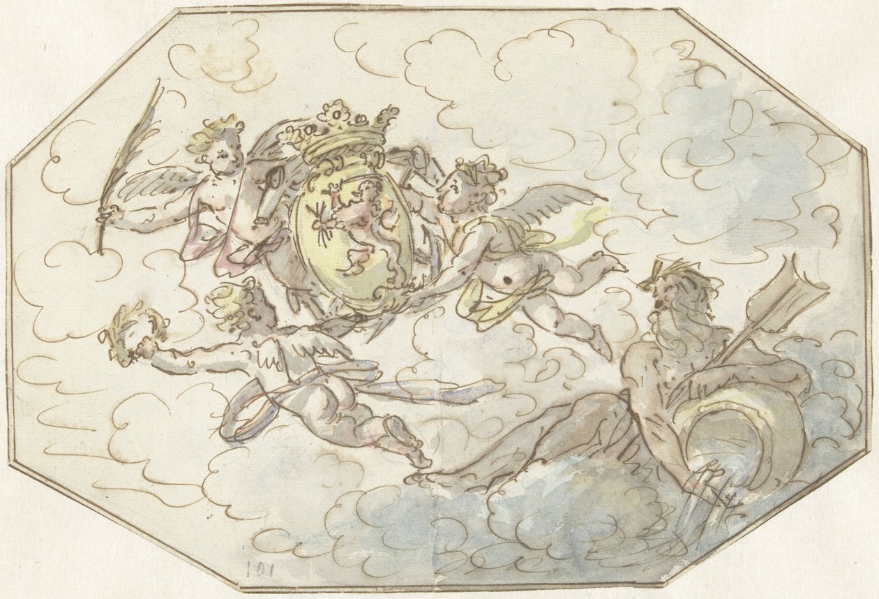 Allegorie mit Putti mit Wappen und Stromgott von Anonymous