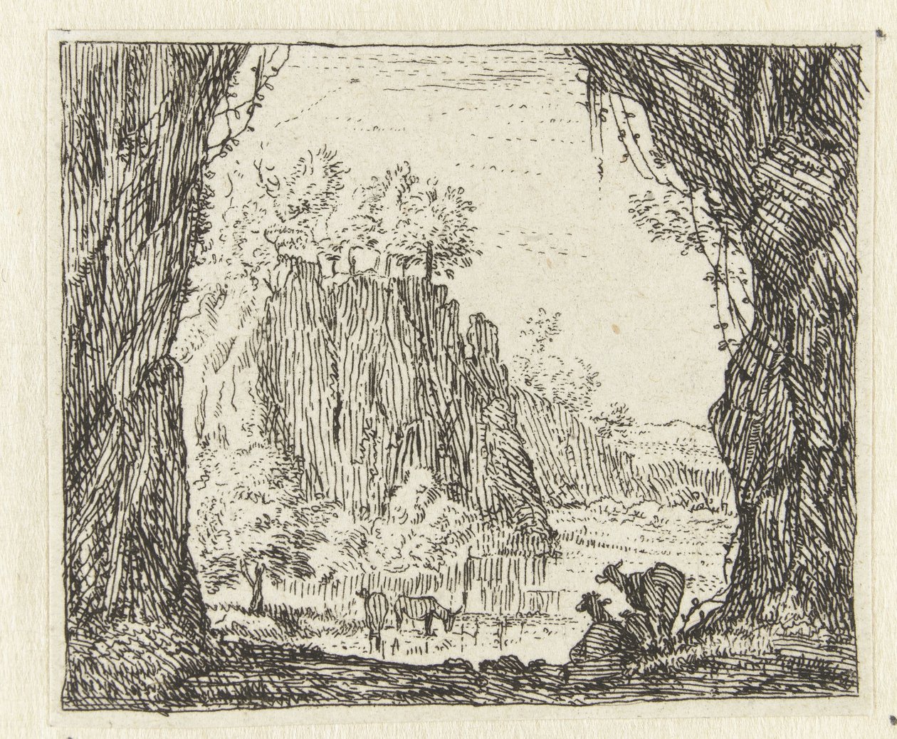 Italienische Landschaft mit Ziegen an einem Fluss von Anonymous