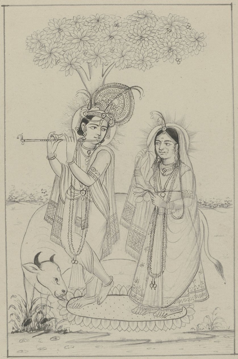 Krishna, der Flöte spielt, und Radha von Anonymous