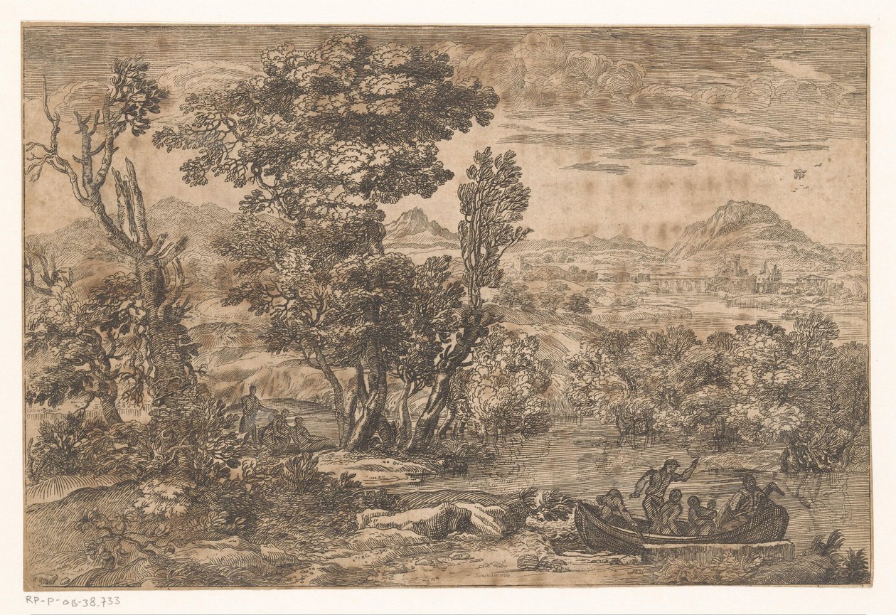 Landschaft mit einem Boot auf einem Fluss von Anonymous
