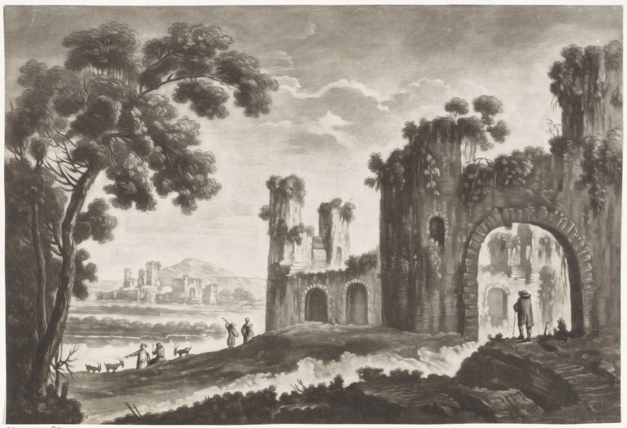 Landschaft mit Ruinen, Hirten und Wanderern von Anonymous