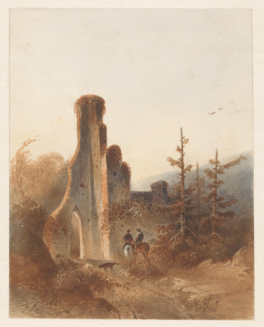 Landschaft mit zwei Reitern bei einer Ruine von Anonymous