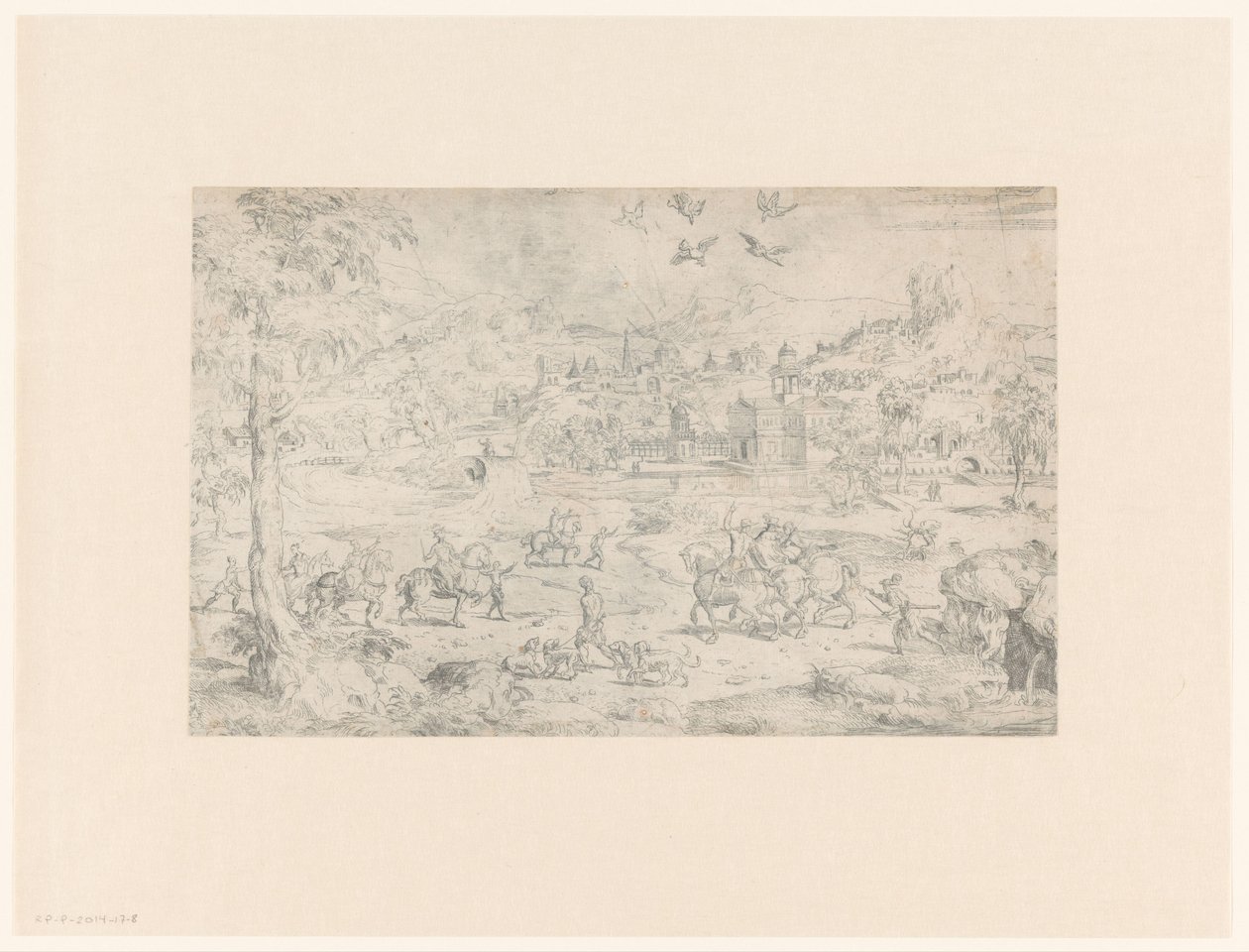 Landschaft mit Falkenjagd auf Reiher von Anonymous