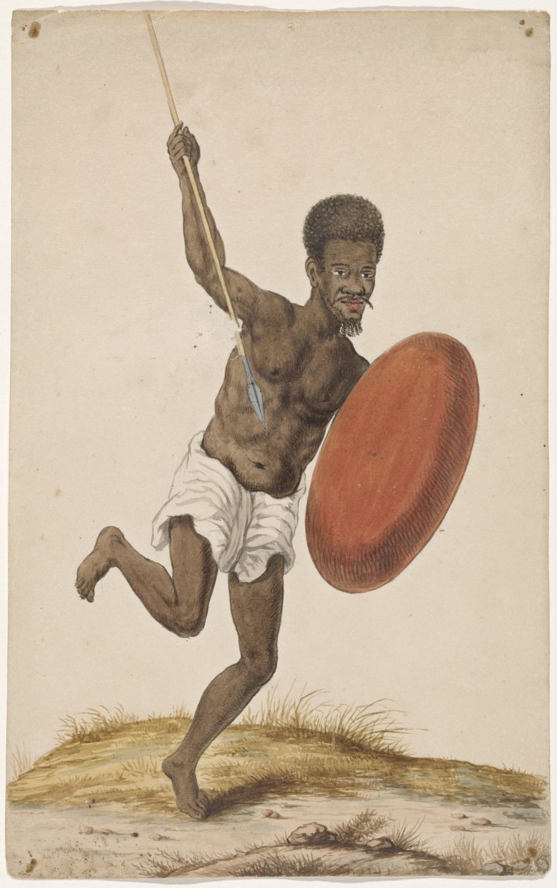 Madagassischer Krieger mit Assegai und Schild von Anonymous