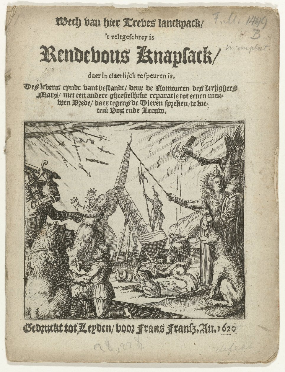 Titelseite des Pamphlets: Rendevous Knapsack, 1620 von Anonymous