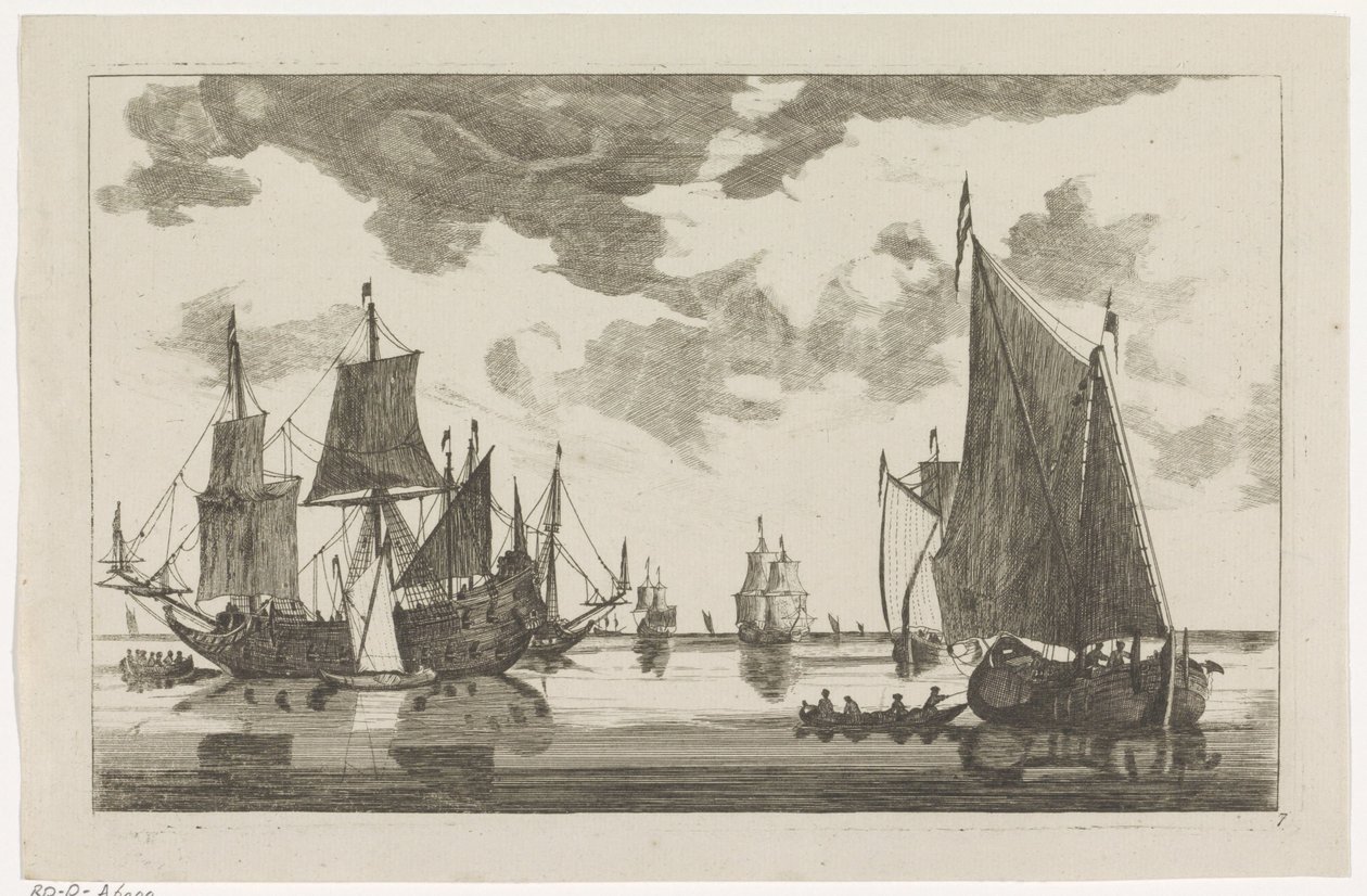 Segelschiffe und Boote auf ruhiger See von Anonymous