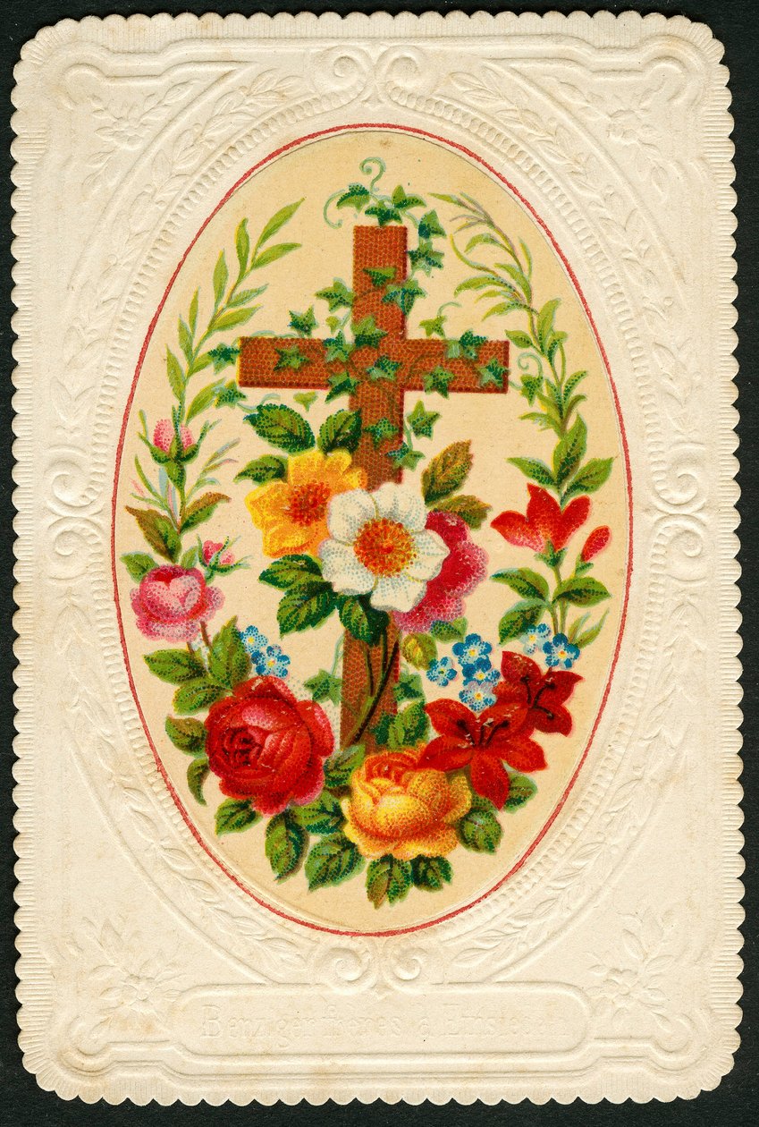 Andachtsbild: Kreuz mit Blumen (Chromolithographie) von Anonymous Anonymous