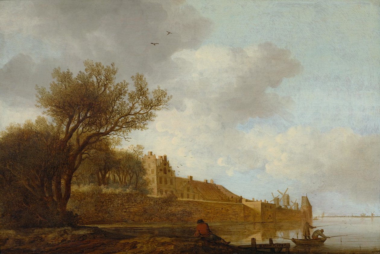 Flussmündung mit Fischer vor einer Stadt von Anthonie Jansz. van der Croos  