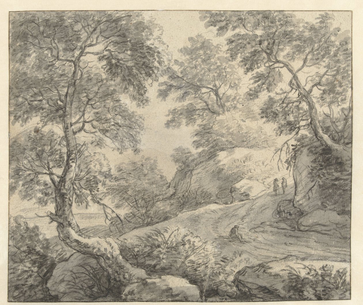 Hügelige Landschaft mit einer kurvigen Straße von Anthonie Waterloo
