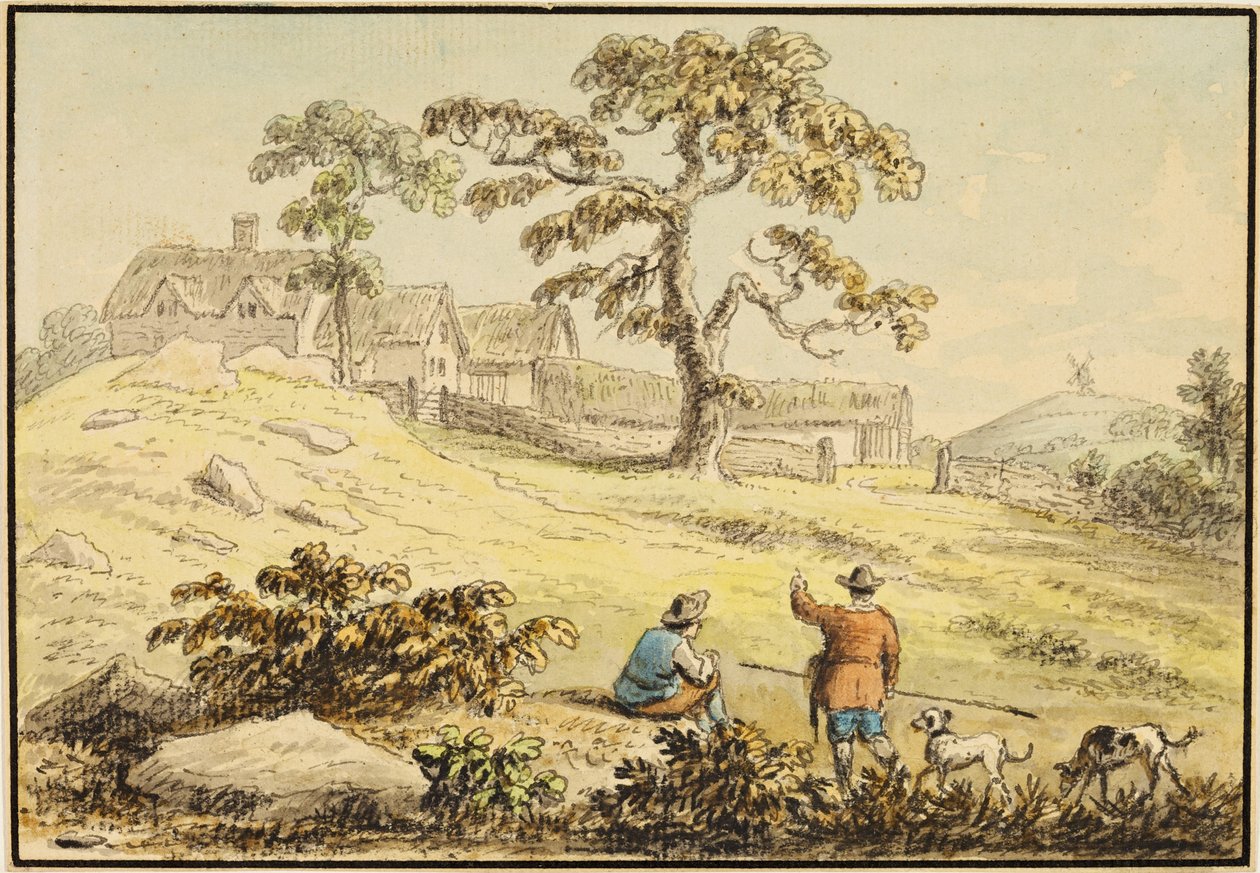 Landschaft - zwei Figuren und ein Hund von Anthony Devis