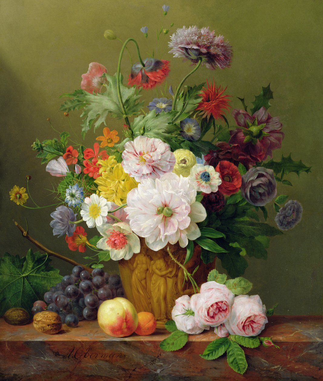 Stillleben mit Blumen und Früchten von Anthony Obermann