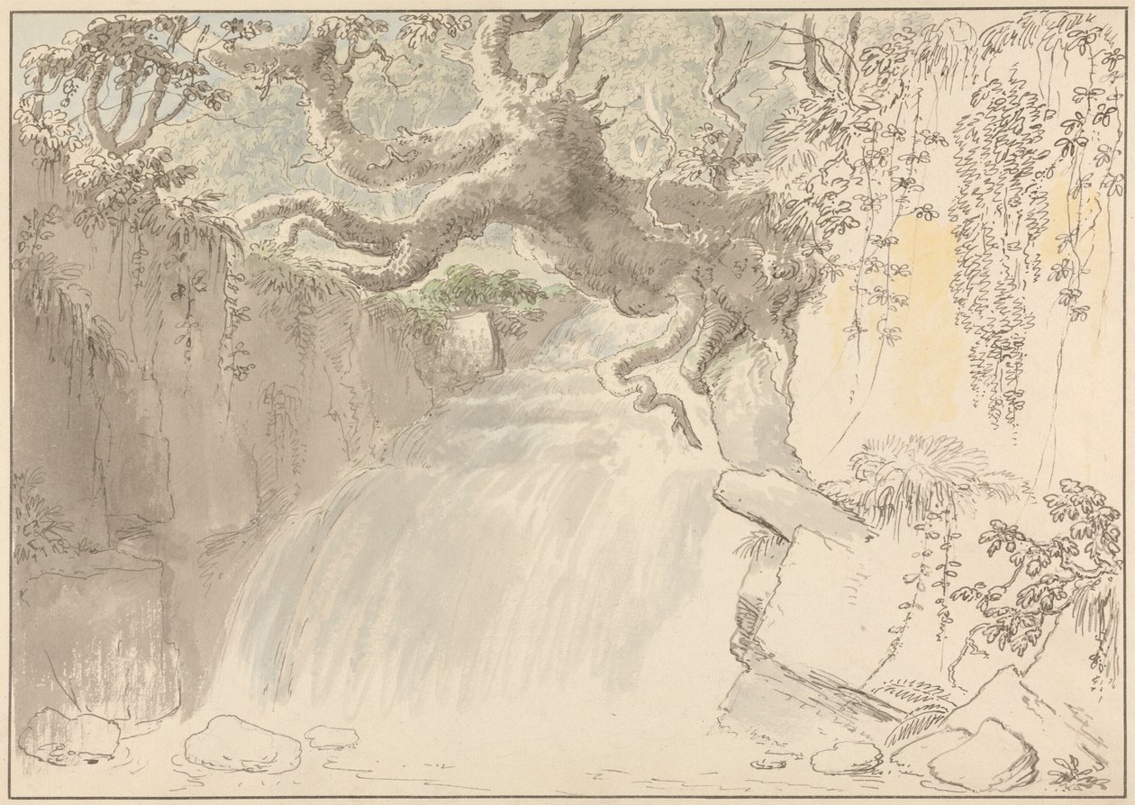 Wasserfall und Baumstamm von Anthony Devis