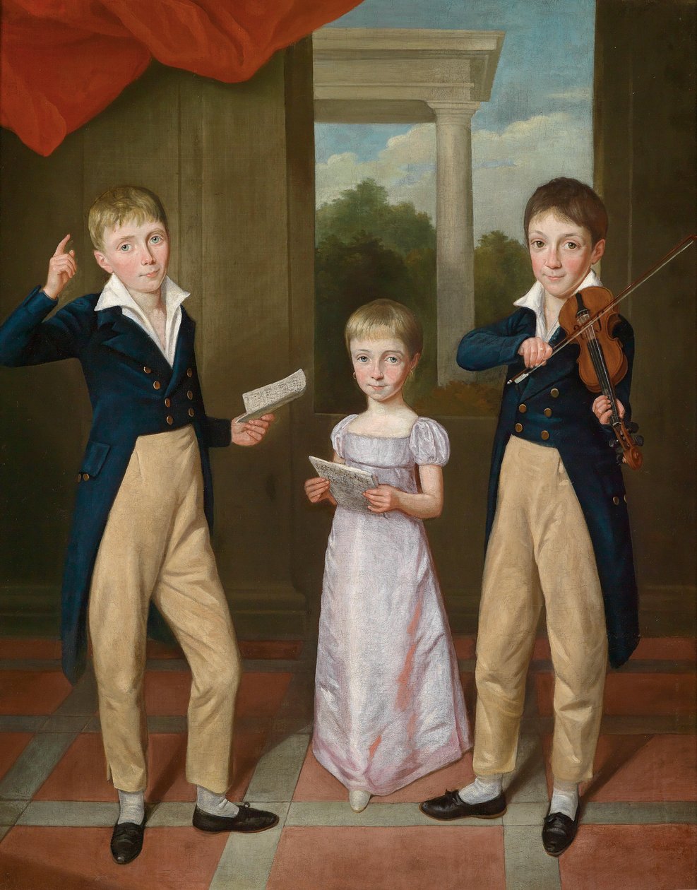 Porträt eines jungen Mädchens und zweier Jungen bei einem Hauskonzert von Antoine Jean Gros