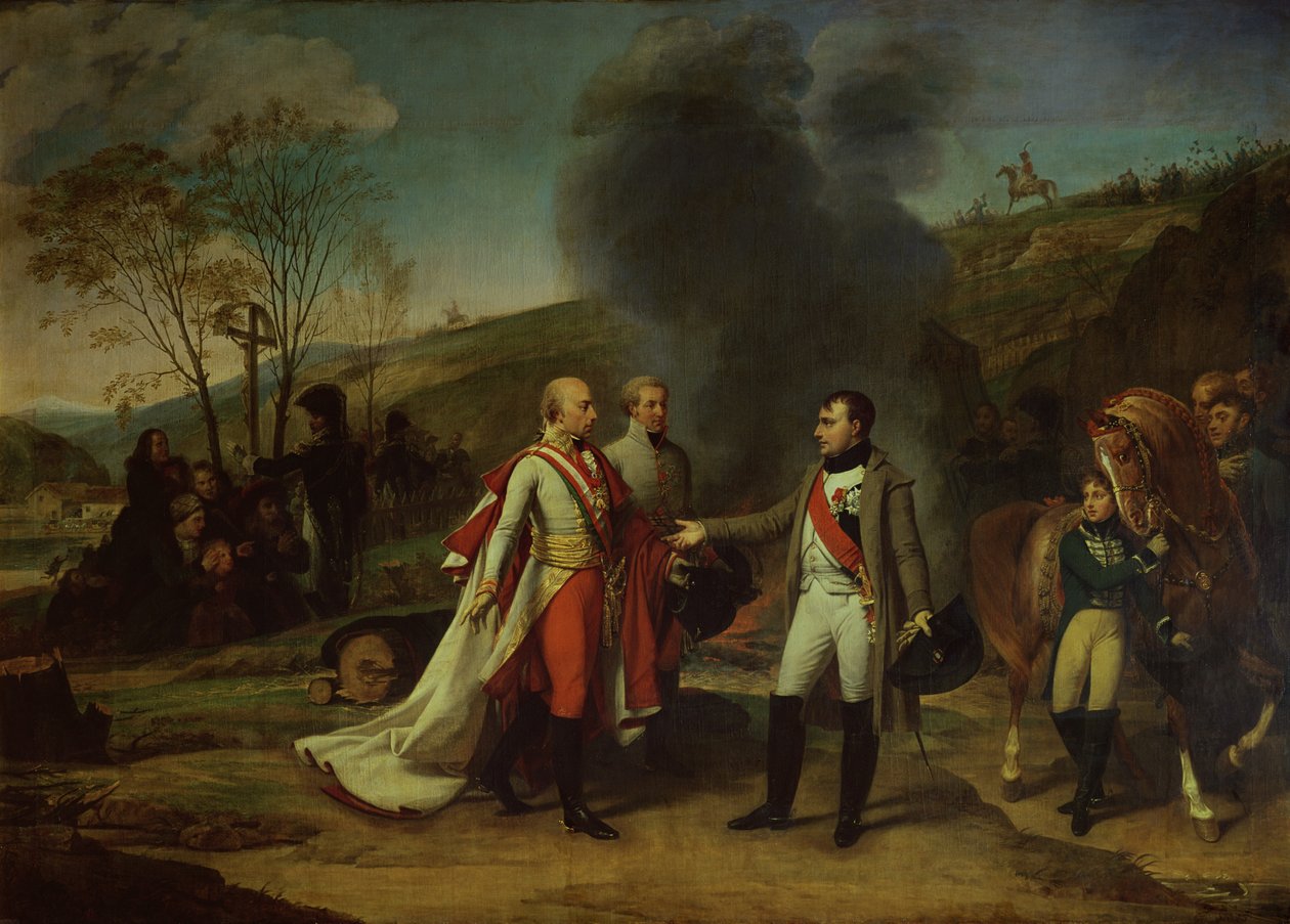 Treffen zwischen Napoleon I. und Franz II. nach der Schlacht von Austerlitz, 4. Dezember 1805 von Antoine Jean Gros