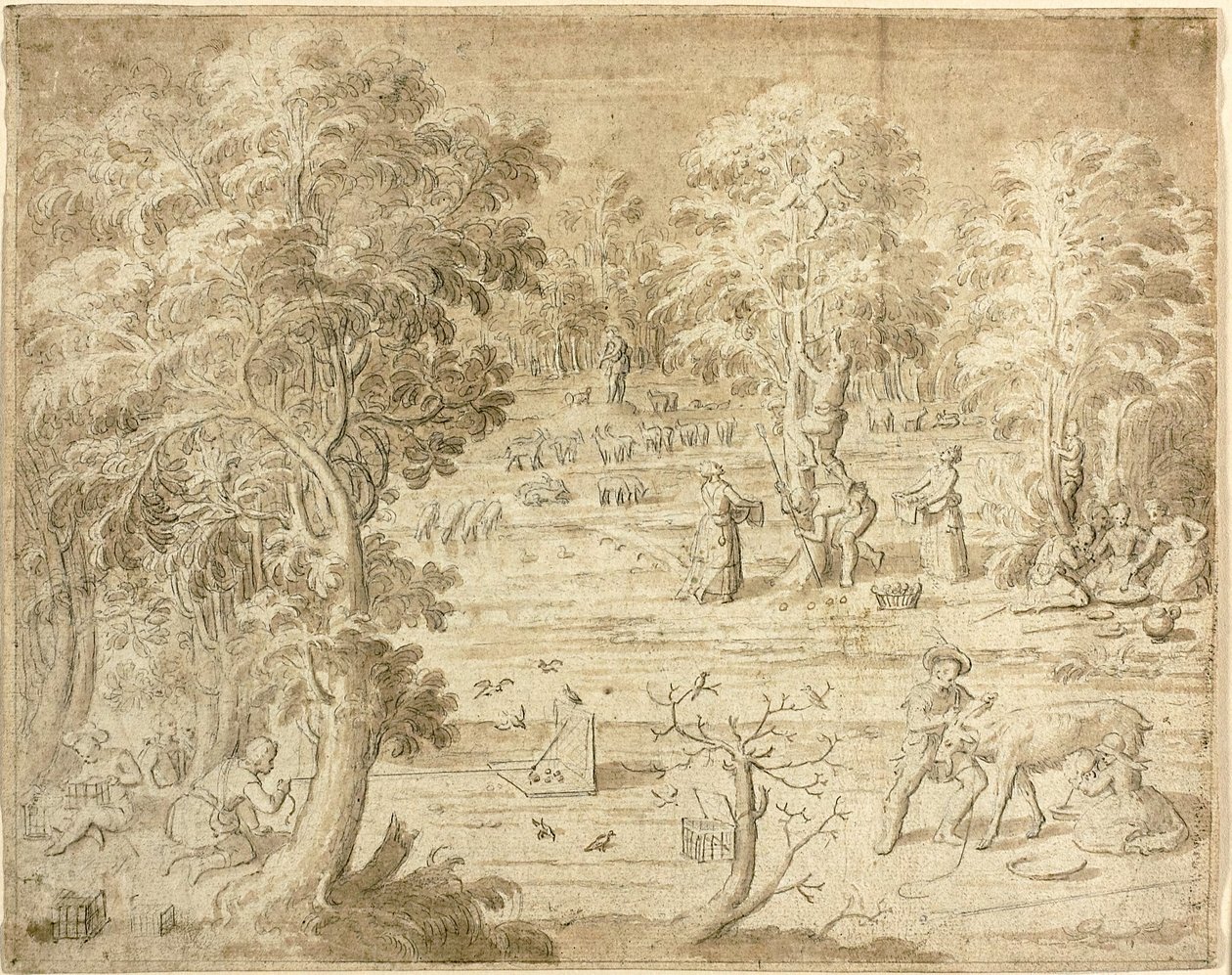 Jugendliche und Mädchen bei ländlichen Tätigkeiten von Antoine Caron