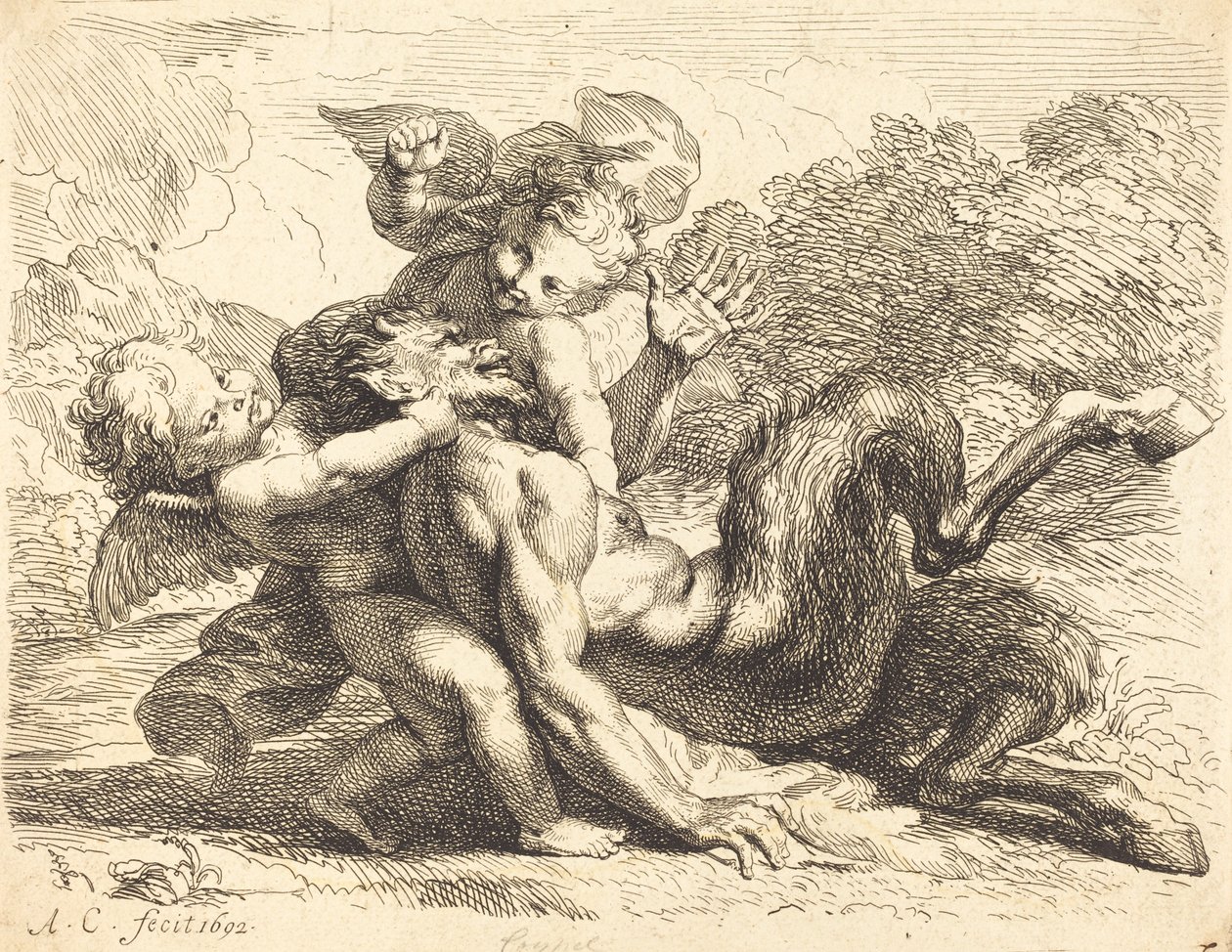 Pan von Putti überwältigt von Antoine Coypel