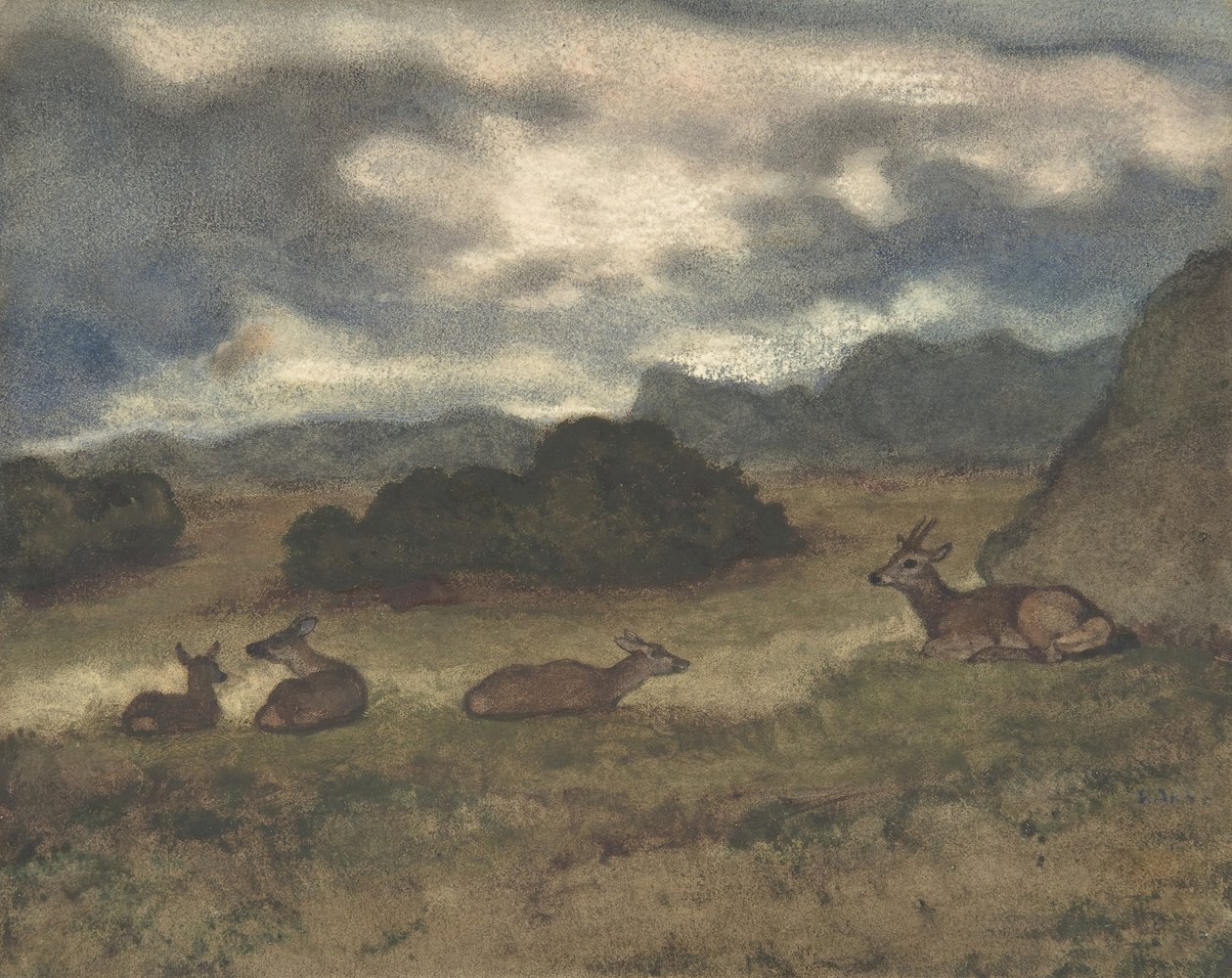 Hirsche in der Landschaft, 1810-1875 von Antoine Louis Barye