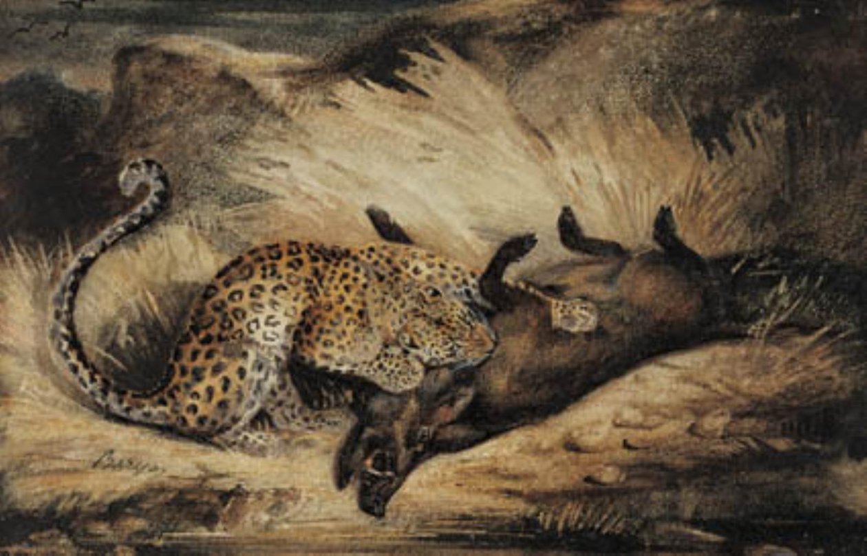 Leopard frisst ein Wildschwein von Antoine Louis Barye