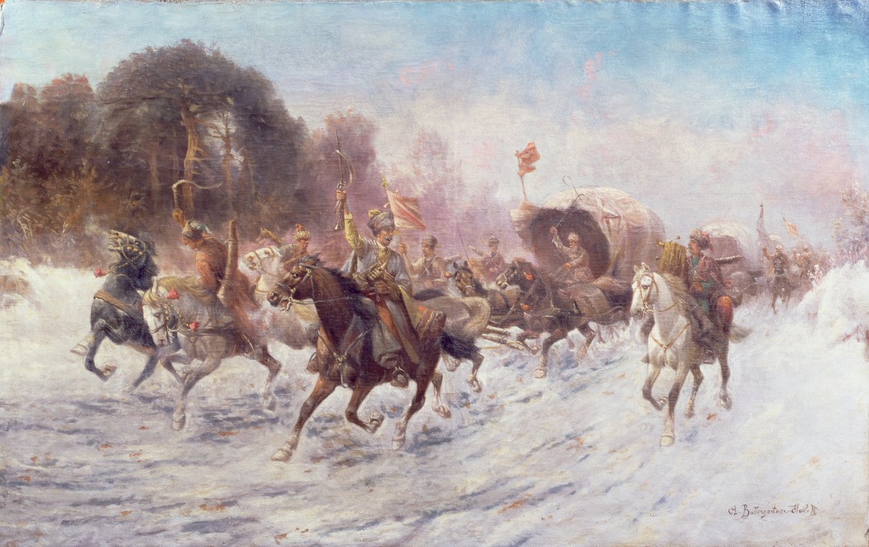Kosaken in einer Winterlandschaft von Anton Baumgartner Stoiloff