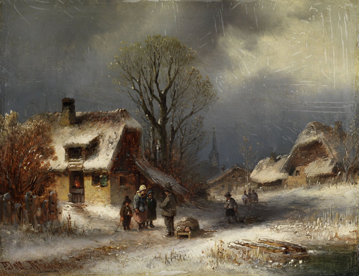 Winterliche Dorfszene von Anton Doll