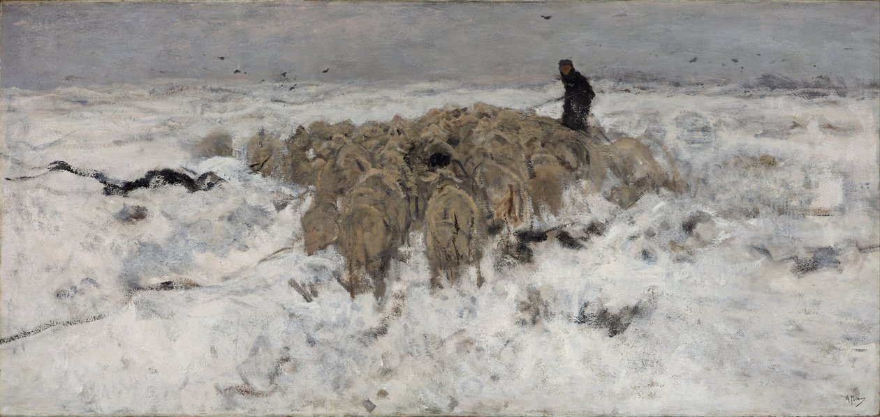 Schafherde mit Schäfer im Schnee von Anton Mauve