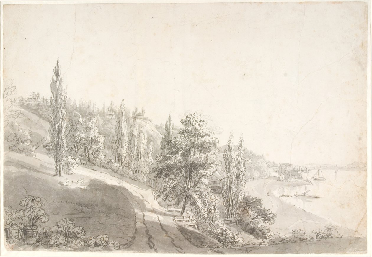 Landschaft mit Stadt an der Elbe von Anton Carl Dusch
