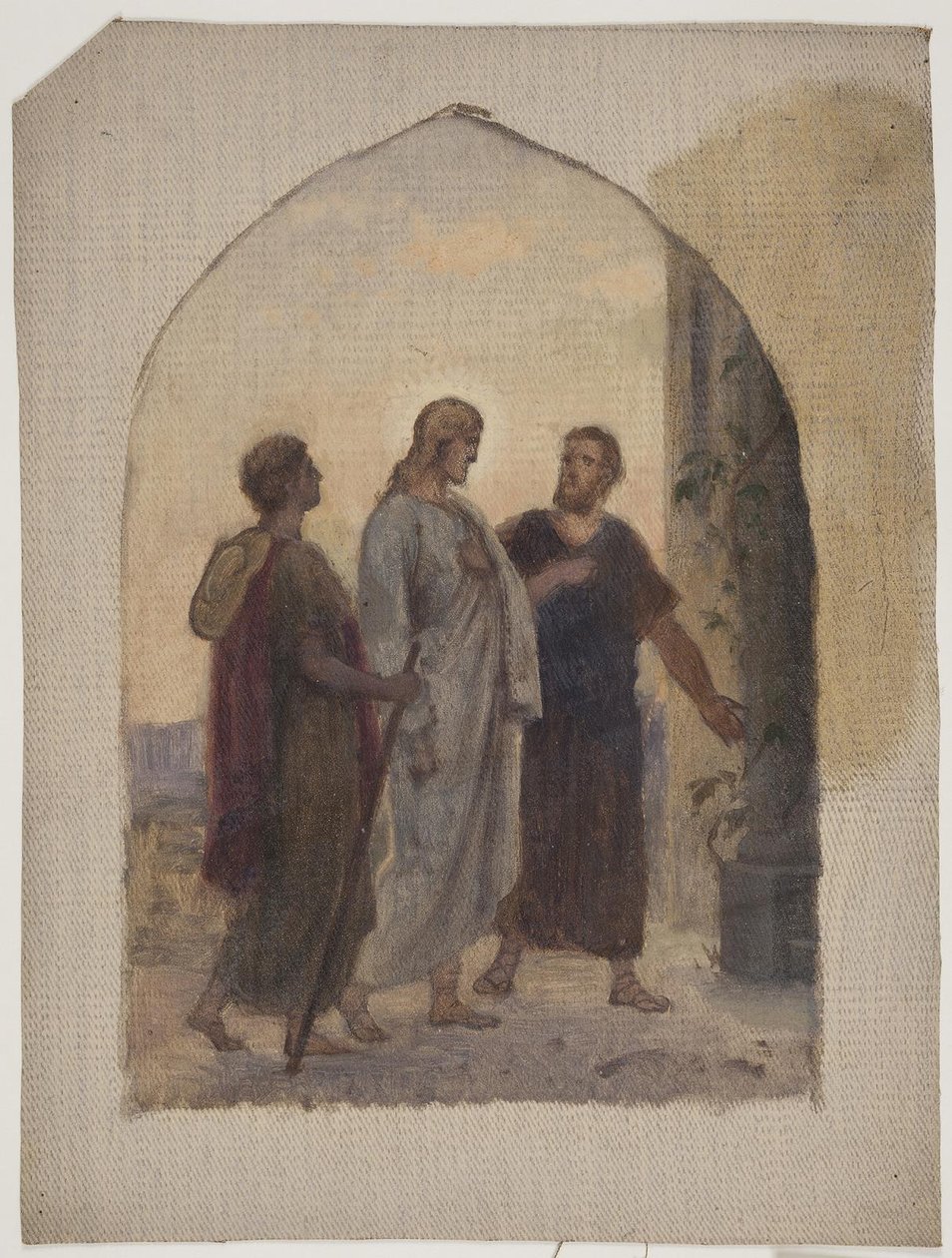 Ölskizze zur Wanderung nach Emmaus von Anton Dorph