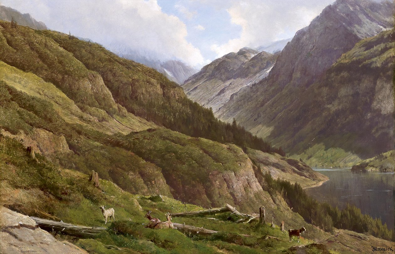 Gebirgslandschaft mit weidenden Ziegen von Anton Hlavacek