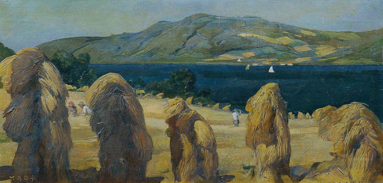 Atterseelandschaft mit Getreidemandln von Anton Josef von Kenner