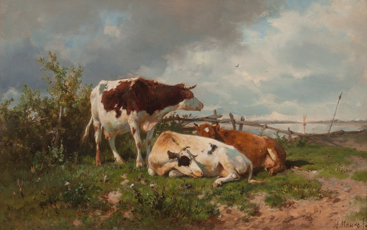 Drei Kühe auf einer Wiese von Anton Mauve