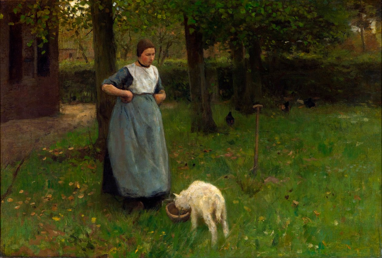 Frau aus Laren mit Lamm von Anton Mauve