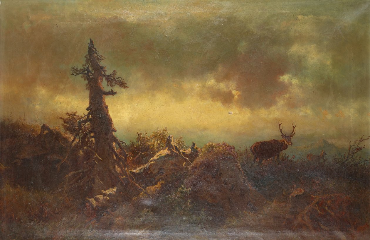 Hochebene mit Hirsch von Anton Schrodl
