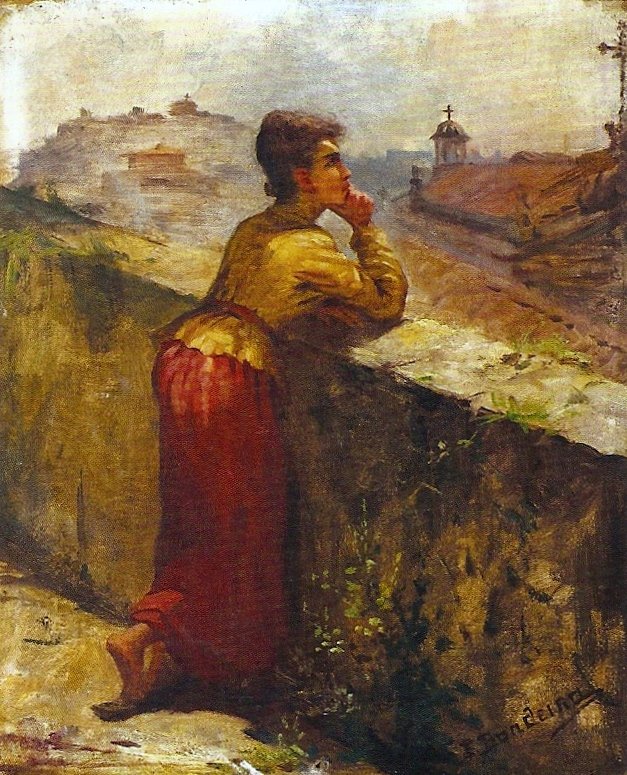 Frau lehnt an einer Wand von Antonio Rafael Pinto Bandeira