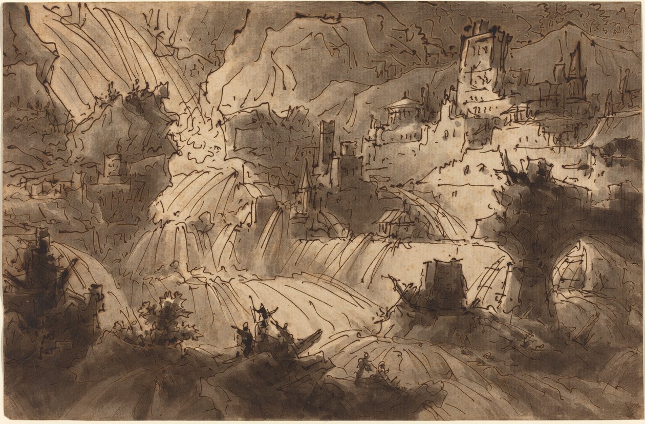 Bergströme überfluten eine Stadt von Antonio Basoli